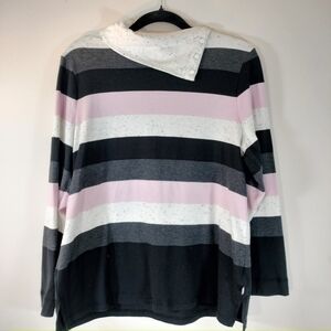 T by Talbots Striped Button-Collar Long Sleeve Pullover